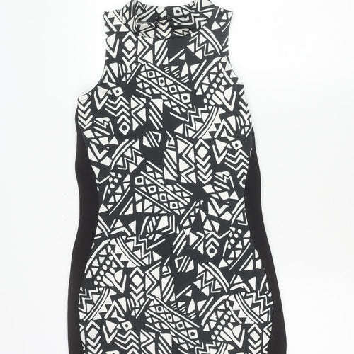 River Island Women’s Black Geometric Bodycon Dress Size 12 Sleeveless