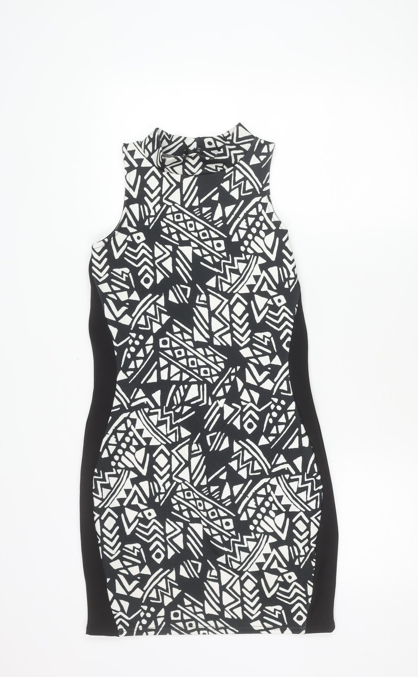 River Island Women’s Black Geometric Bodycon Dress Size 12 Sleeveless