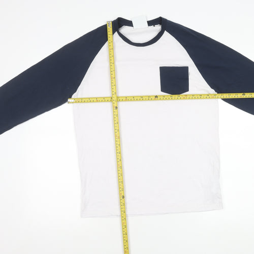 TOG24 Mens White Blue Long Sleeve Crew Neck Cotton Blend T-Shirt M