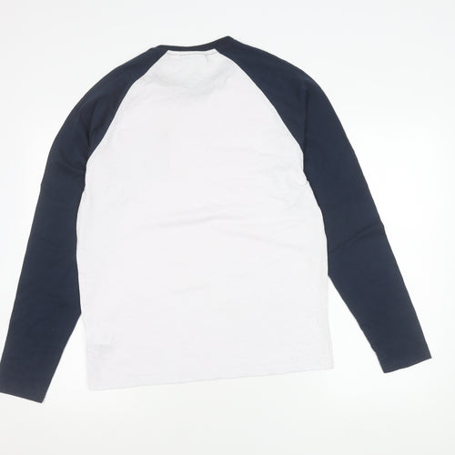 TOG24 Mens White Blue Long Sleeve Crew Neck Cotton Blend T-Shirt M
