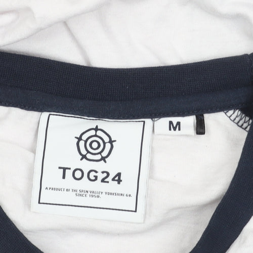 TOG24 Mens White Blue Long Sleeve Crew Neck Cotton Blend T-Shirt M