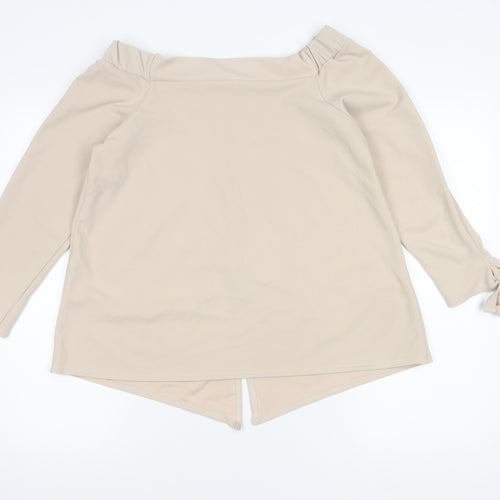Boohoo Women’s Beige Bardot Tie Sleeve Blouse Top UK 12