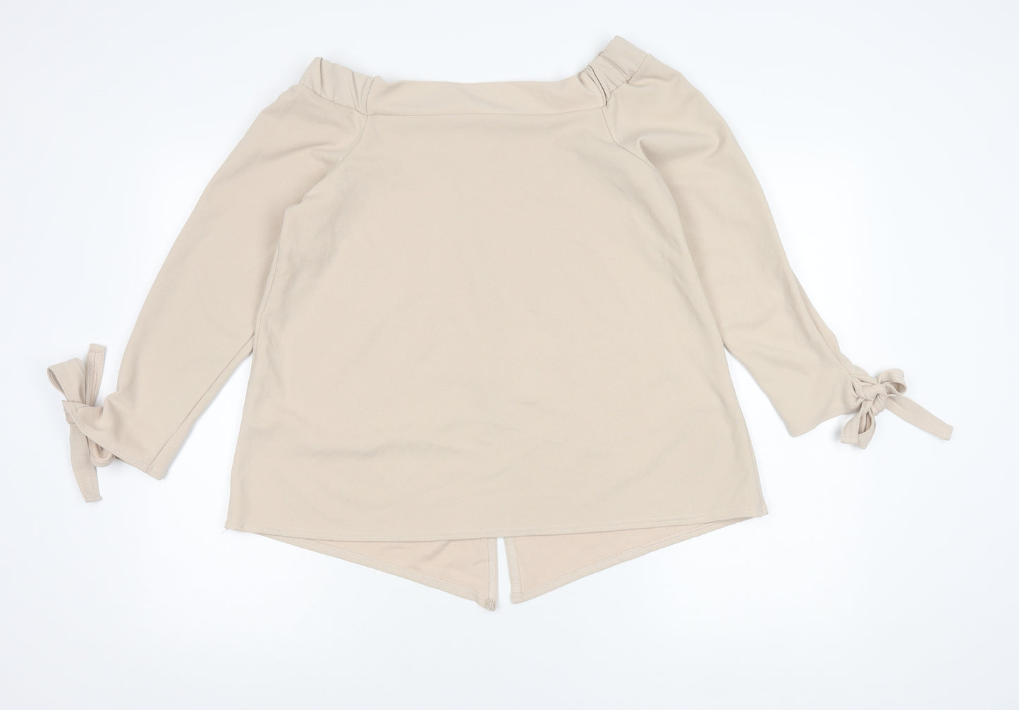 Boohoo Women’s Beige Bardot Tie Sleeve Blouse Top UK 12