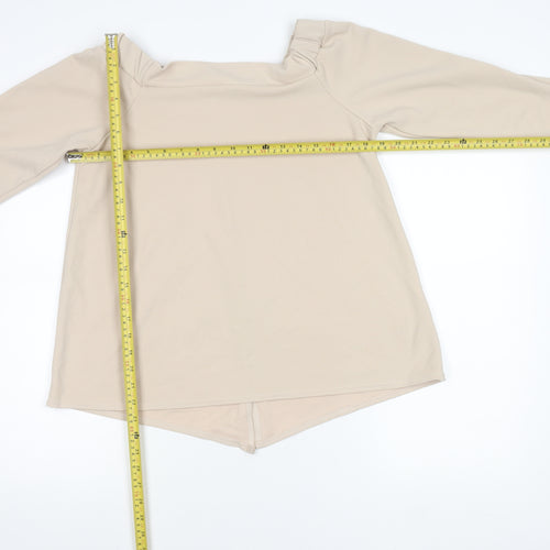 Boohoo Women’s Beige Bardot Tie Sleeve Blouse Top UK 12