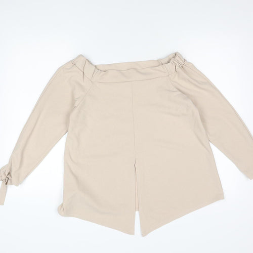 Boohoo Women’s Beige Bardot Tie Sleeve Blouse Top UK 12