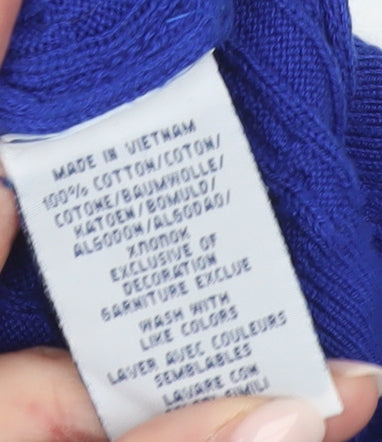 Ralph Lauren Women's Blue Cotton Cable Knit V-Neck Jumper Size M
