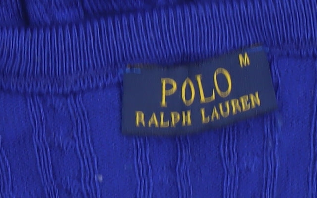 Ralph Lauren Women's Blue Cotton Cable Knit V-Neck Jumper Size M