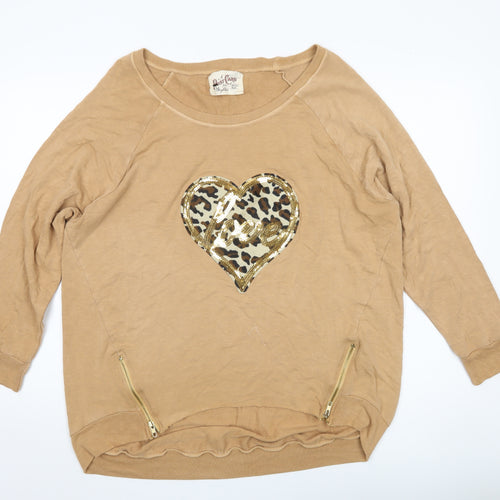 A Postcard From Brighton Womens Beige Sequin Heart Sweatshirt Size M