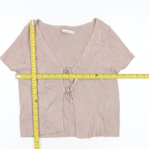 Abercrombie & Fitch Women Beige Knit Cardigan M V-Neck Short Sleeve