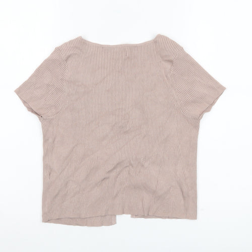 Abercrombie & Fitch Women Beige Knit Cardigan M V-Neck Short Sleeve