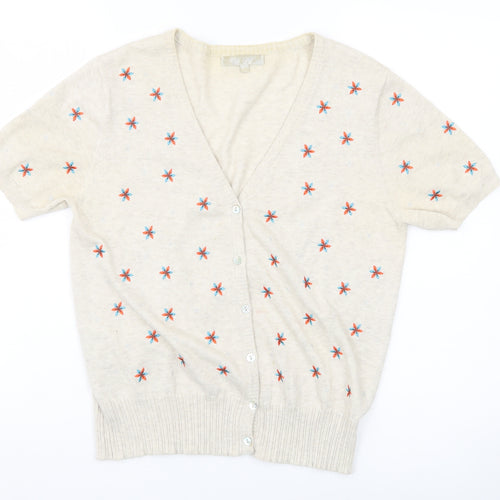 Lakeland Womens Beige Cotton Embroidered Short Sleeve Cardigan M