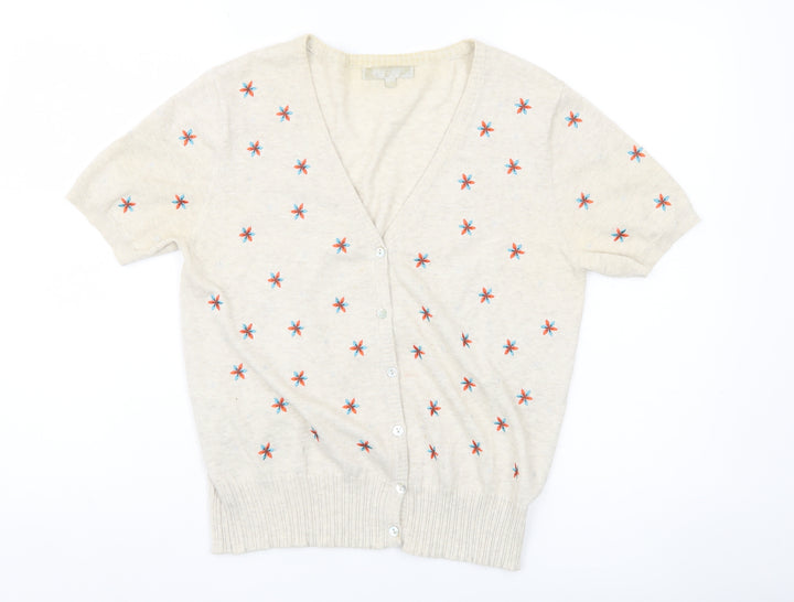 Lakeland Womens Beige Cotton Embroidered Short Sleeve Cardigan M