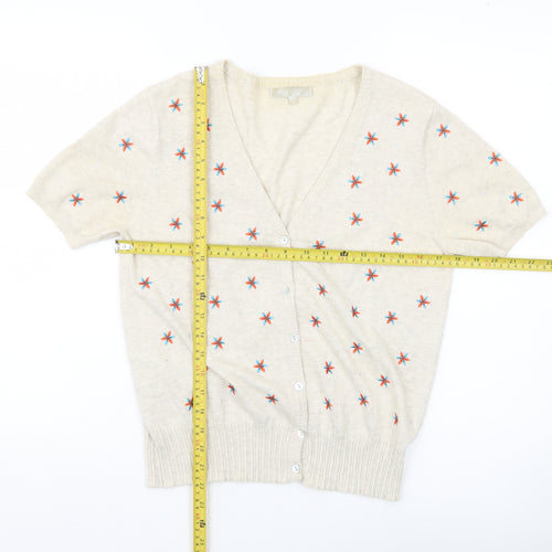 Lakeland Womens Beige Cotton Embroidered Short Sleeve Cardigan M