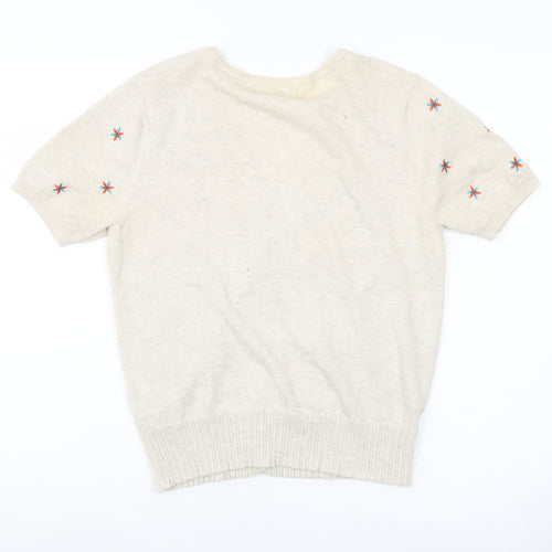 Lakeland Womens Beige Cotton Embroidered Short Sleeve Cardigan M