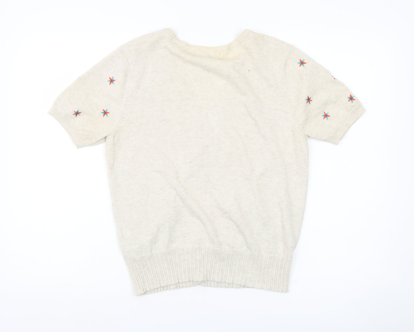 Lakeland Womens Beige Cotton Embroidered Short Sleeve Cardigan M