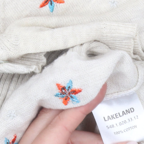 Lakeland Womens Beige Cotton Embroidered Short Sleeve Cardigan M