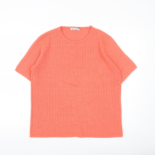 Berkertex Womens Orange Pullover Jumper Size 18 Short Sleeve Knit