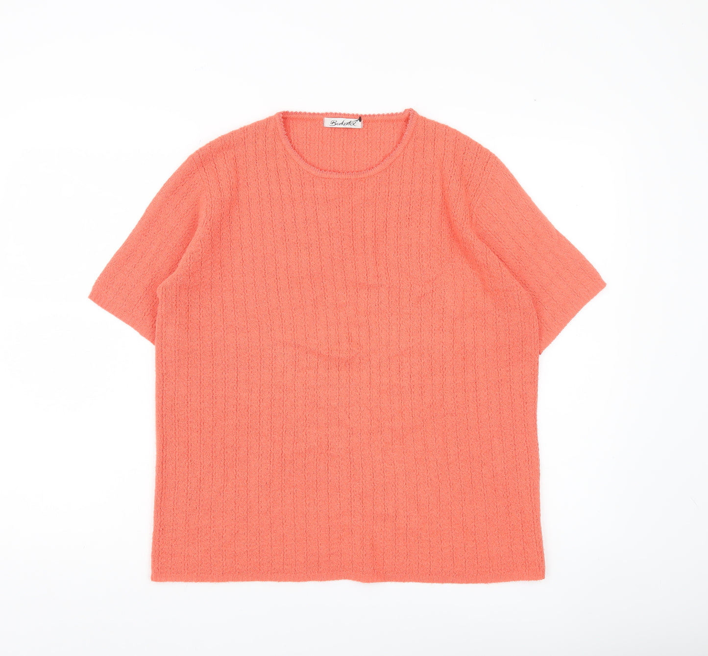 Berkertex Womens Orange Pullover Jumper Size 18 Short Sleeve Knit