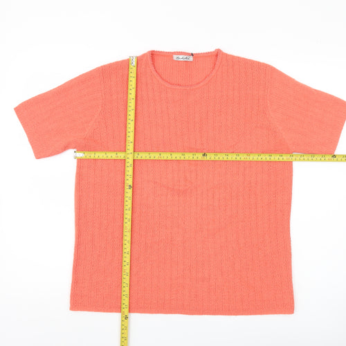 Berkertex Womens Orange Pullover Jumper Size 18 Short Sleeve Knit