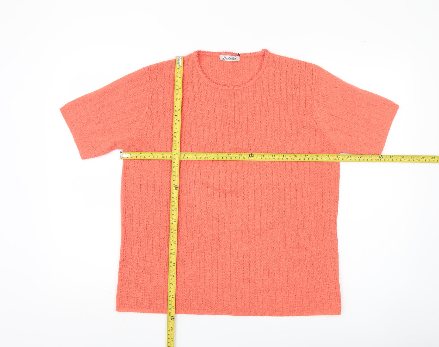 Berkertex Womens Orange Pullover Jumper Size 18 Short Sleeve Knit