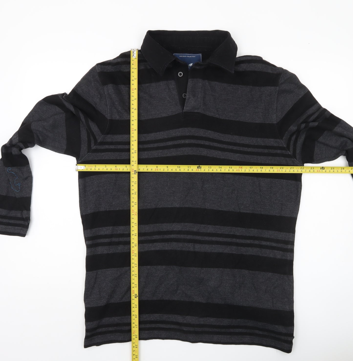 Stone Bay Men’s Grey Striped Collared Henley Sweatshirt Size L