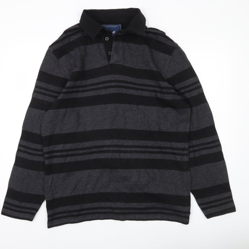 Stone Bay Men’s Grey Striped Collared Henley Sweatshirt Size L