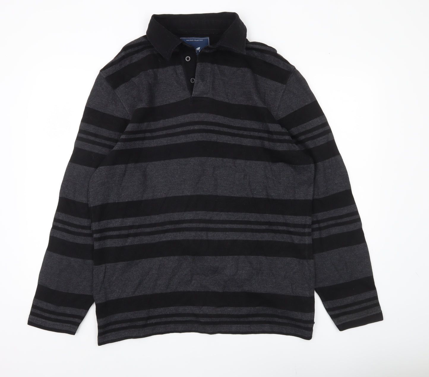 Stone Bay Men’s Grey Striped Collared Henley Sweatshirt Size L