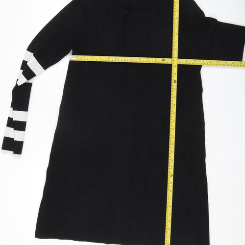 Zara Women Black Knit Shift Dress Size 12 Long Sleeve Striped