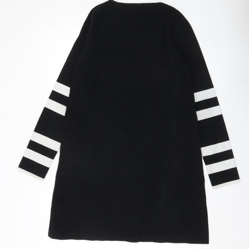Zara Women Black Knit Shift Dress Size 12 Long Sleeve Striped