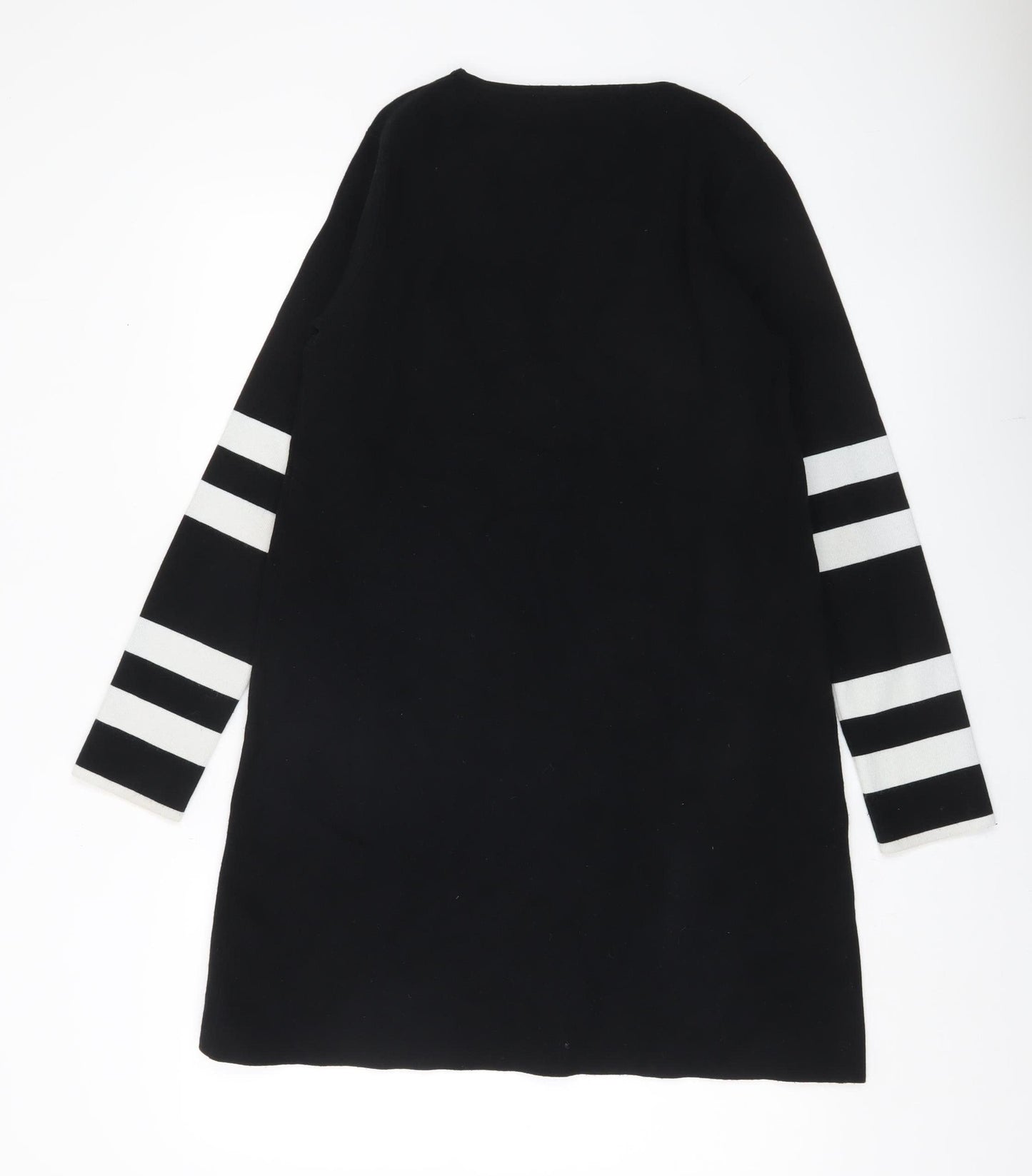 Zara Women Black Knit Shift Dress Size 12 Long Sleeve Striped