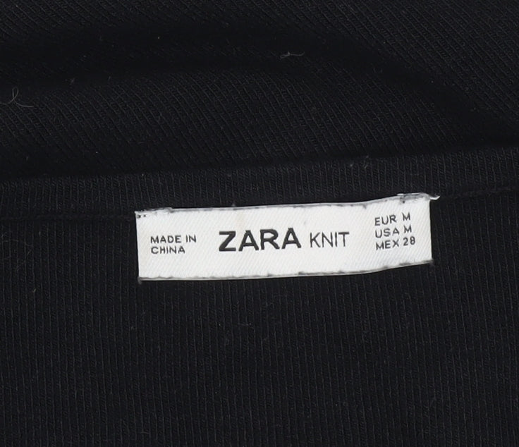 Zara Women Black Knit Shift Dress Size 12 Long Sleeve Striped