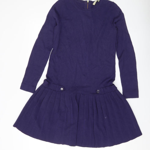 Whistles Women Purple Wool Blend Shift Dress UK 8 Long Sleeve