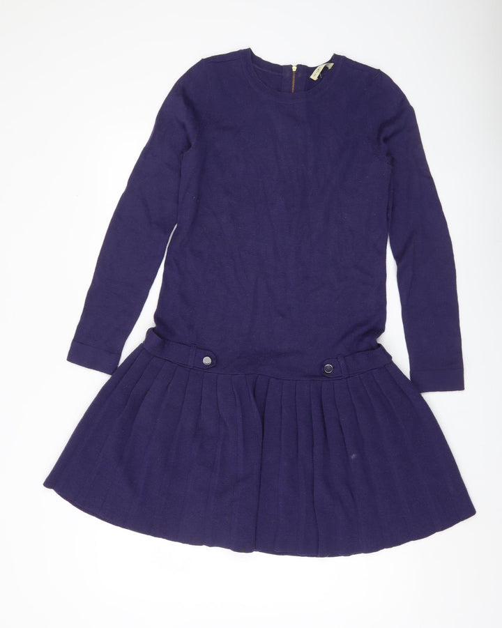 Whistles Women Purple Wool Blend Shift Dress UK 8 Long Sleeve