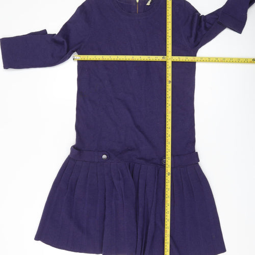 Whistles Women Purple Wool Blend Shift Dress UK 8 Long Sleeve