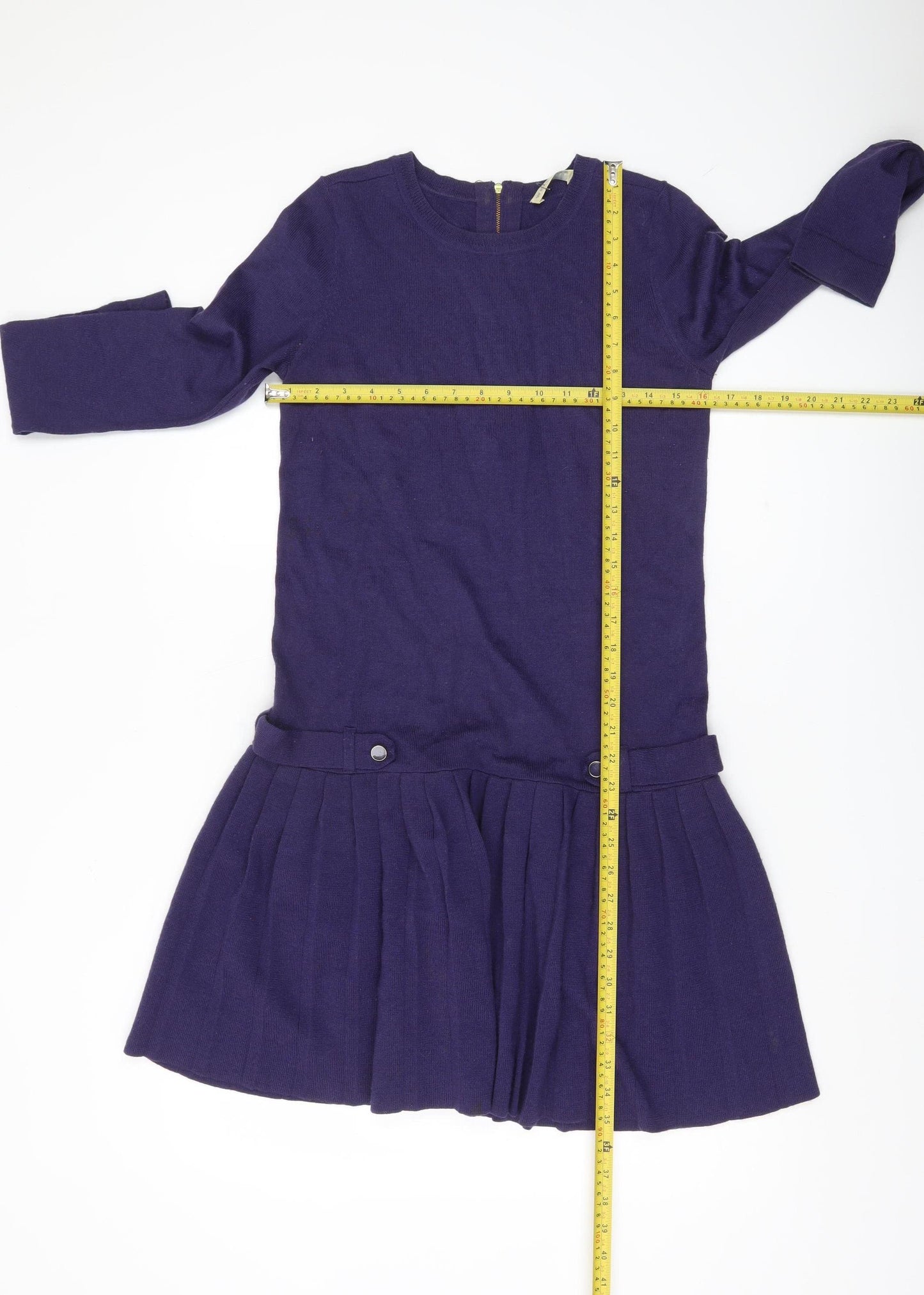 Whistles Women Purple Wool Blend Shift Dress UK 8 Long Sleeve
