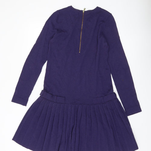 Whistles Women Purple Wool Blend Shift Dress UK 8 Long Sleeve