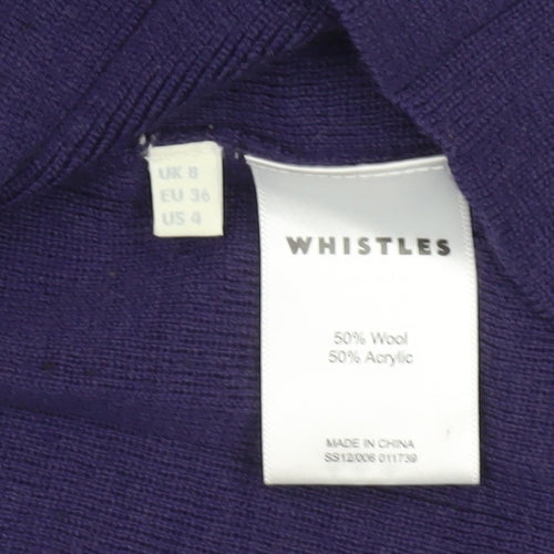 Whistles Women Purple Wool Blend Shift Dress UK 8 Long Sleeve