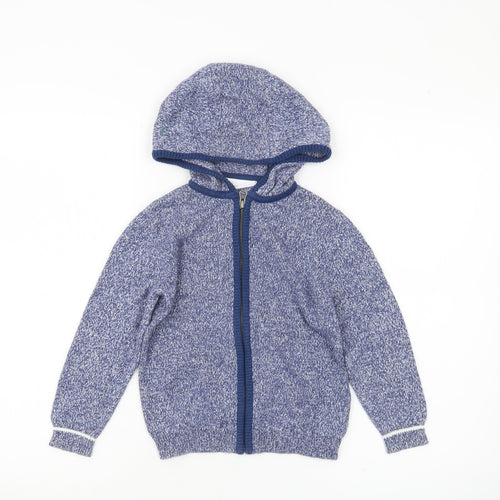 The Little White Company Boys Blue Knit Hooded Full Zip Cardigan 4-5 Yrs
