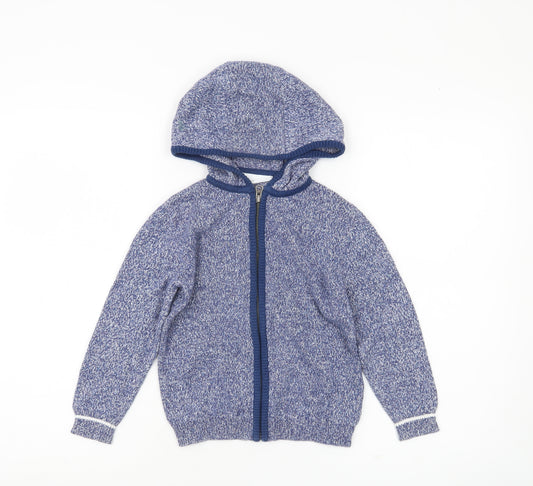 The Little White Company Boys Blue Knit Hooded Full Zip Cardigan 4-5 Yrs