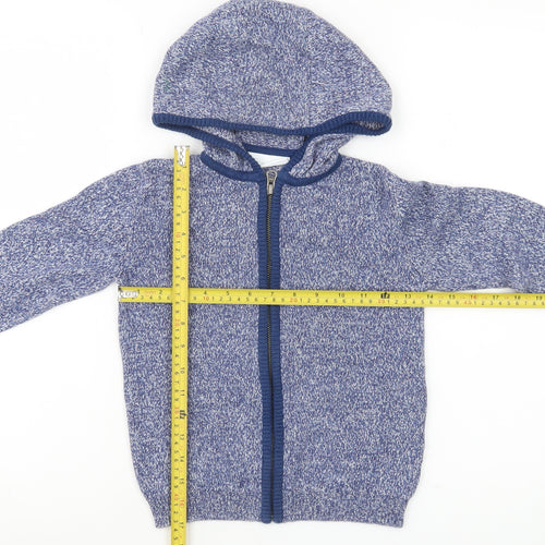 The Little White Company Boys Blue Knit Hooded Full Zip Cardigan 4-5 Yrs