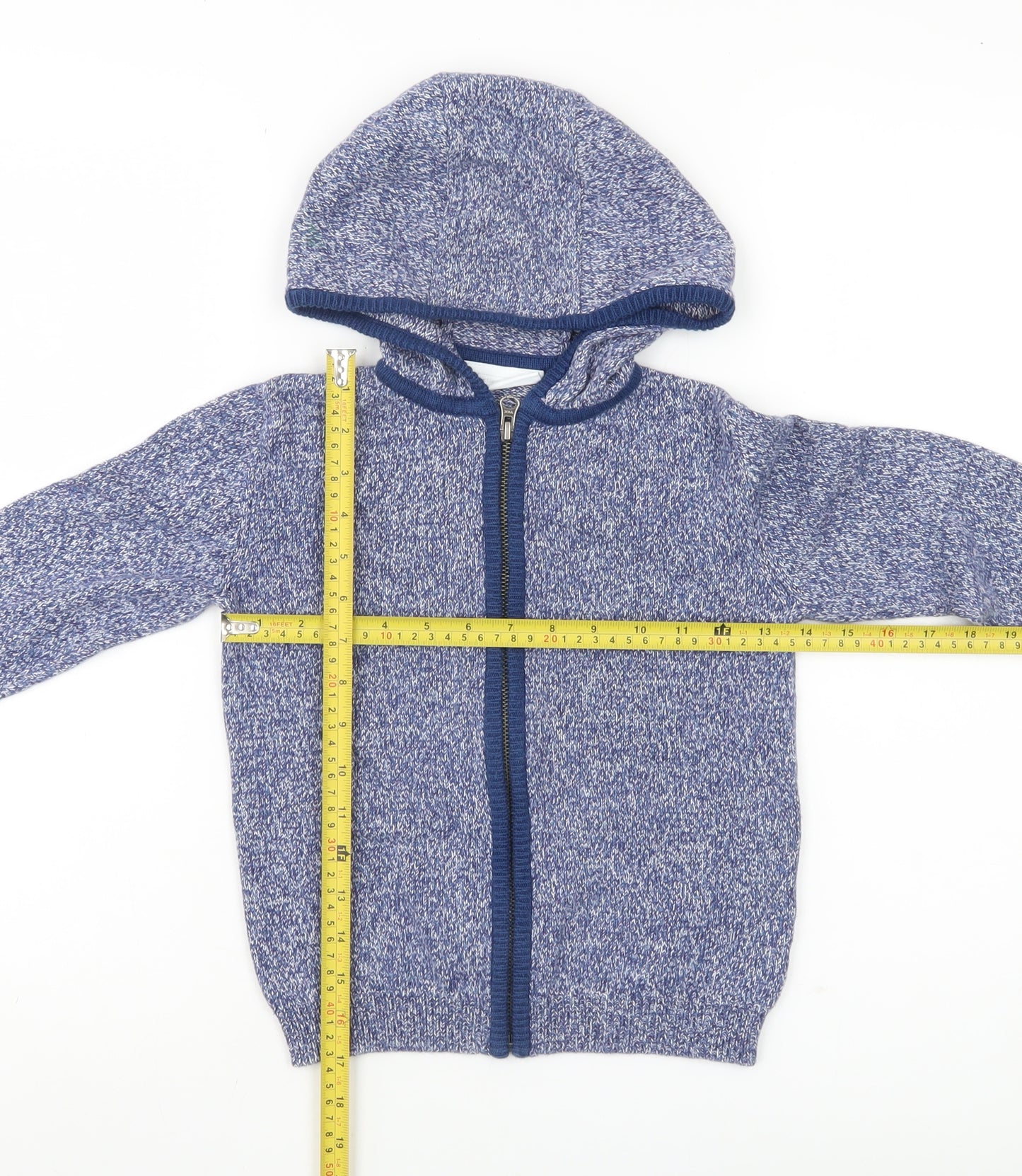 The Little White Company Boys Blue Knit Hooded Full Zip Cardigan 4-5 Yrs