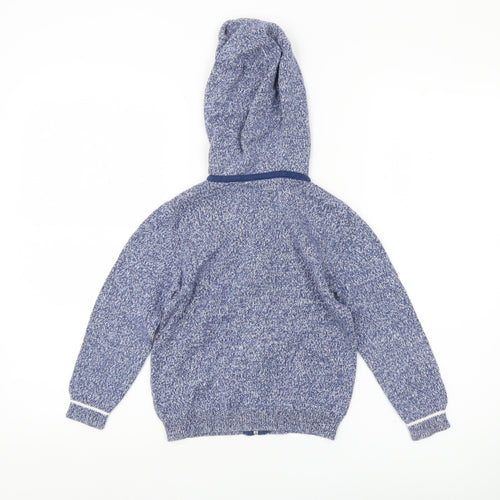 The Little White Company Boys Blue Knit Hooded Full Zip Cardigan 4-5 Yrs