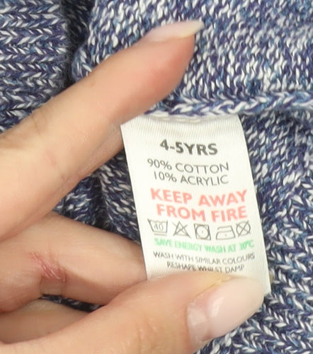 The Little White Company Boys Blue Knit Hooded Full Zip Cardigan 4-5 Yrs