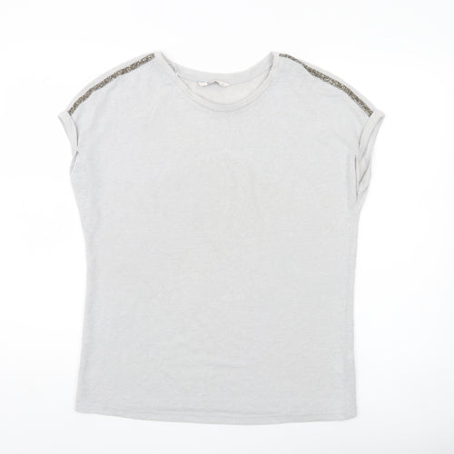 Tu Women Grey Sequin Shoulder Crew Neck T-Shirt Size 14