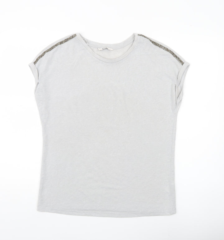 Tu Women Grey Sequin Shoulder Crew Neck T-Shirt Size 14