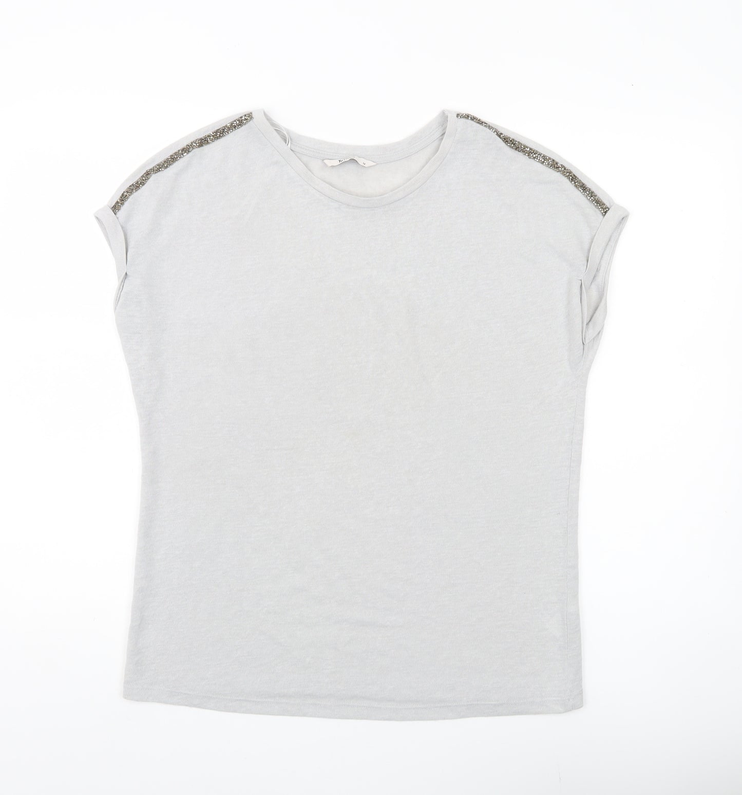 Tu Women Grey Sequin Shoulder Crew Neck T-Shirt Size 14