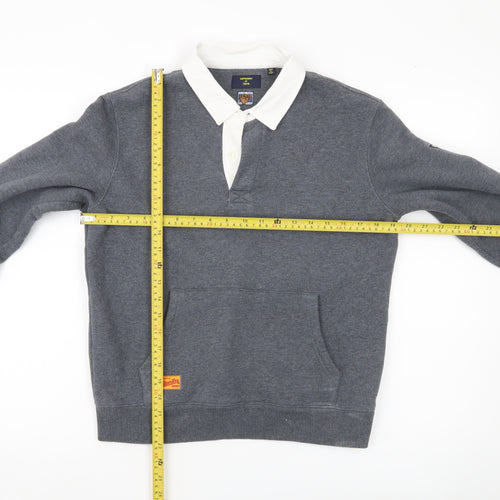 Superdry Womens Grey Henley Sweatshirt UK 8 Collared College Logo