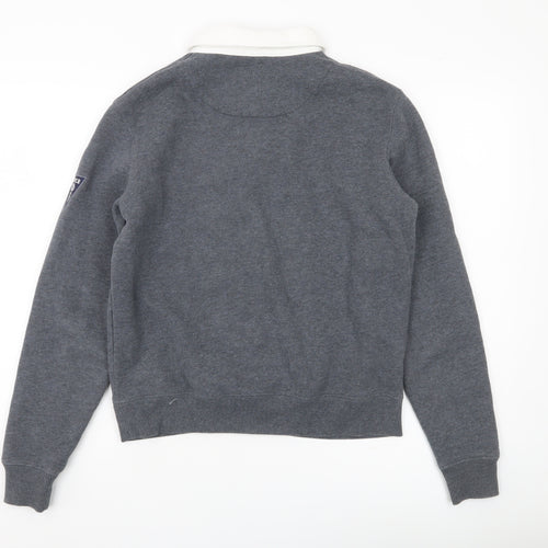 Superdry Womens Grey Henley Sweatshirt UK 8 Collared College Logo