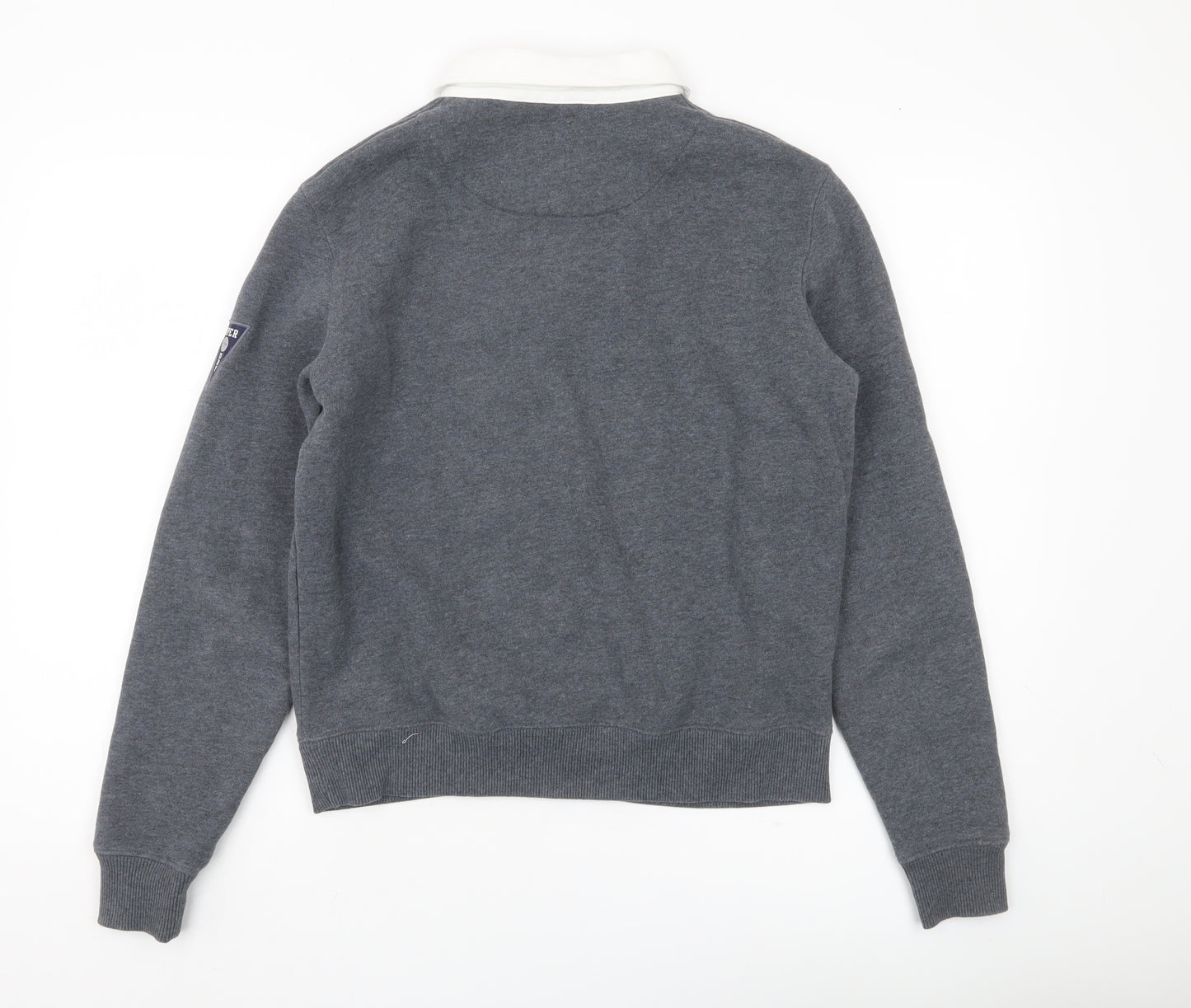 Superdry Womens Grey Henley Sweatshirt UK 8 Collared College Logo
