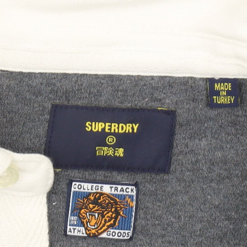 Superdry Womens Grey Henley Sweatshirt UK 8 Collared College Logo